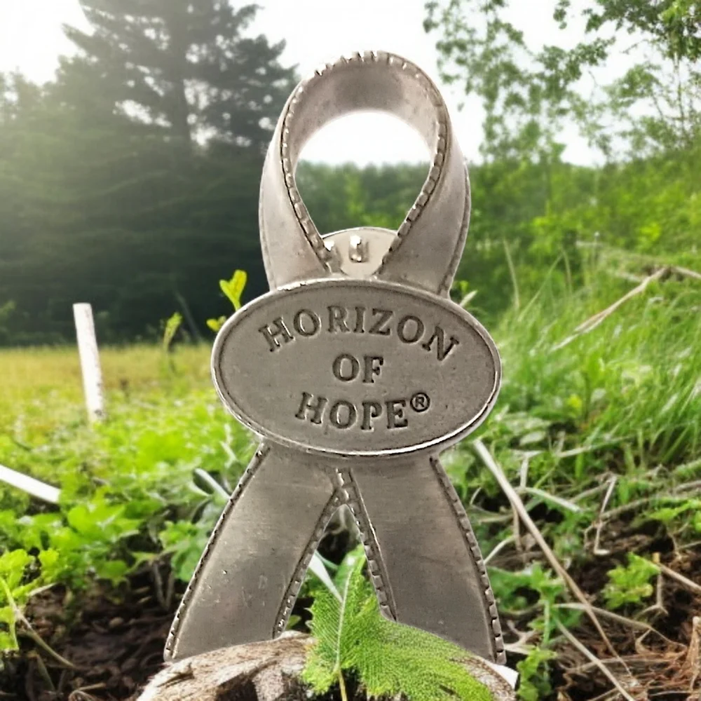 Longaberger Horizon of Hope Lapel Pin Basket‎ Tie On Pewter Vintage USA Ribbon